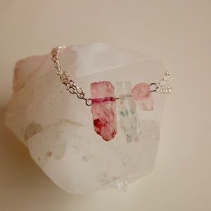 Pink and White Quartz Crystal Bracelet